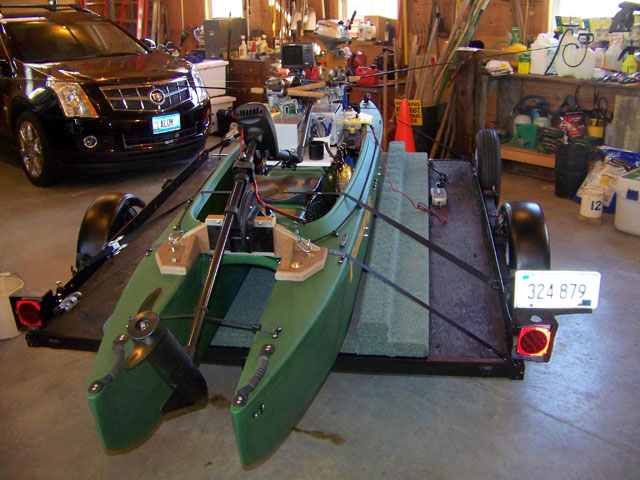 rear view of high tech fishing kayak